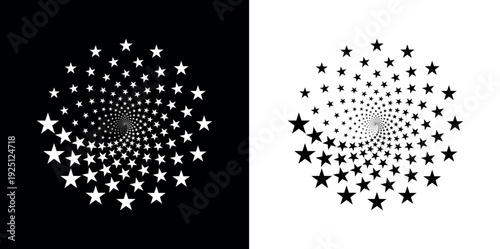 Minimal Abstract Spiral Halftone Background with Round Badge Logo Frame, Inverted Black and White Vector Illustration