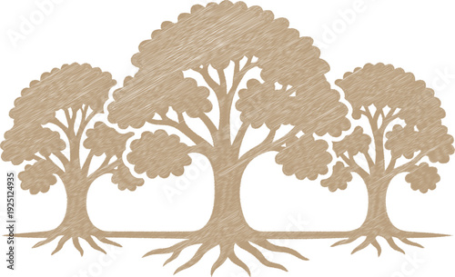 Charming Rustic Embroidered Tree Grove Sketch for Organic Nature Art