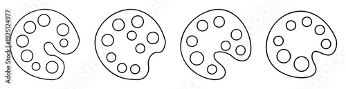 Four art palettes with circular wells outlined in black and white