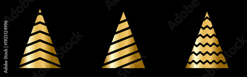 Geometric gold gradient Christmas tree. Holiday elegant set.