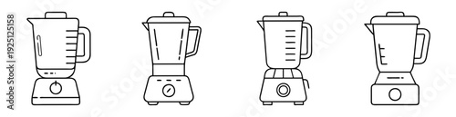 Four different line drawing illustrations of countertop blenders with handles