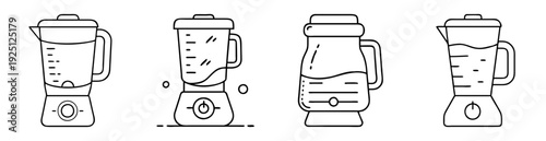 Four different minimalistic outline blender kitchen appliances for smoothies and food prep