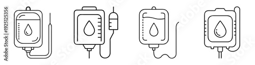 Set of intravenous drip vector graphics, black line, medical concept