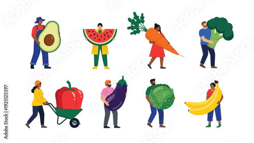 Colorful group of cartoon characters engaged in playful gardening activities