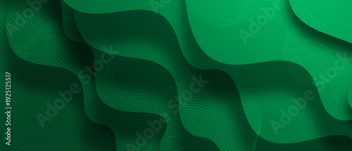 Modern dark green wave background with realistic shadow design