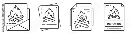 Hand drawn fire invitation designs on cards and stationary envelopes