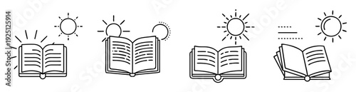 Open books with sun symbols above suggesting bright ideas and learning experiences
