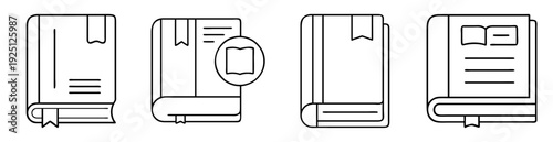 Collection of Simple Line Art Book Illustrations Featuring Different Book Styles