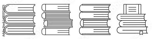 stylized black and white illustration of simple book stacks perfect for logos