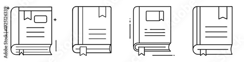 Line art books with different bookmark placements and book design elements