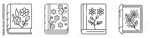 collection of book icons with floral designs, book illustration with flowers