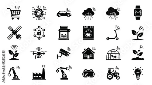 Collection of diverse icons representing various industries and everyday objects