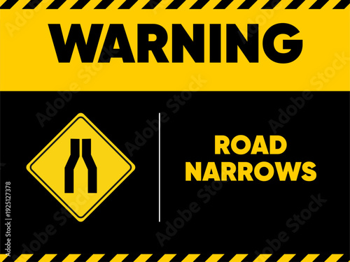 Official Traffic Safety Warning Sign for Road Narrows Ahead
