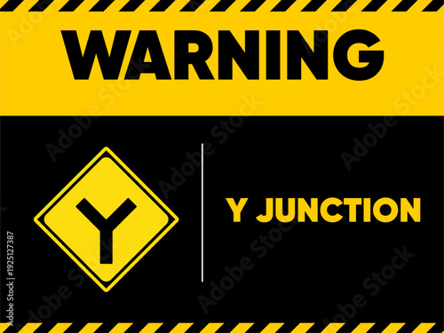 Official Traffic Safety Warning Sign for Y-Junction Ahead
