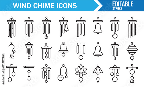 Zen and Feng Shui Wind Chime Monochrome Icon Bundle