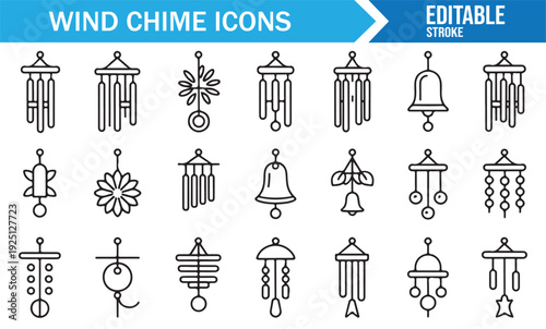 Bamboo and Metal Wind Chime Editable Vector Set