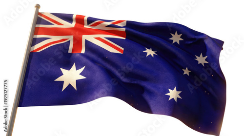 Australia day a waving australian flag featuring the union jack and stars on a blue field is prominently displayed no background