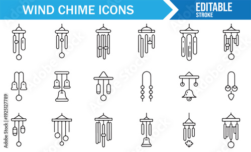 Modern Decorative Wind Chime Thin Line Icons Collection