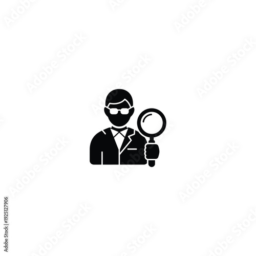 A detective in a suit holding a magnifying glass