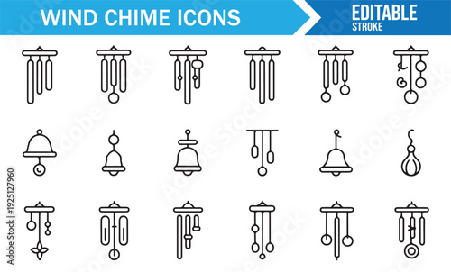 Thin Outline Wind Chime Symbols Set for Craft and Decoration Projects