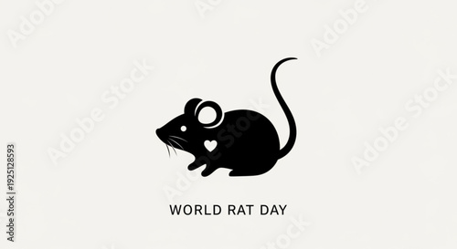 Black silhouette rat with heart on chest world rat day symbol on white background