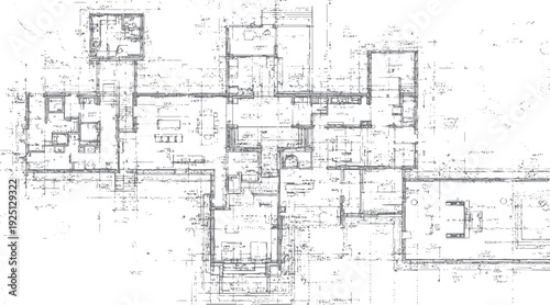 Detailed architectural blueprint floor plan with grey lines and dots on white background house