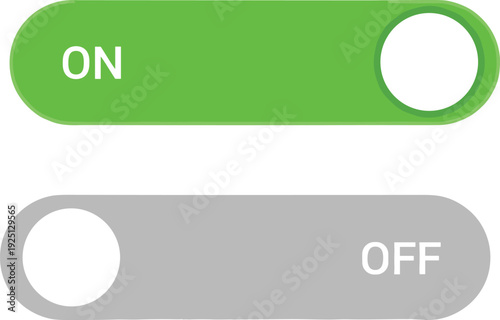 On and off toggle switch buttons green active and gray inactive isolated on white background user interface vector illustration