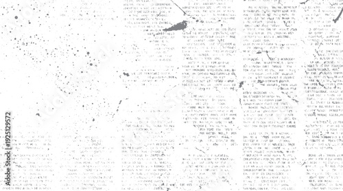 Faded newspaper print with scattered ink splatters and grunge texture