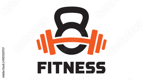 Minimalist fitness logo with kettlebell and dumbbell vector design