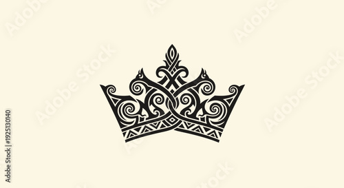 Ornate Crown Emblem - Royal Symbol, Vintage Design, Isolated on Beige Background
