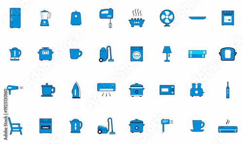 Collection of modern household appliances and electronics icons