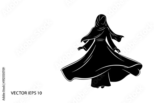 Woman in Festive Eid Dress Silhouette Vector for Fashion and Celebration of Eid al-Fitr Holiday Concept
