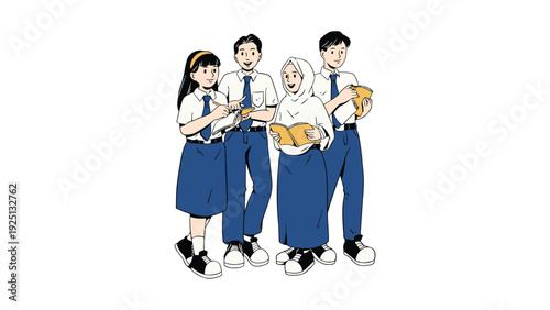 Four friends sharing a light moment together while holding doughnuts