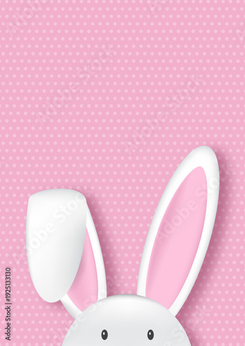 Easter background with cute Easter bunny peeking up from the bottom