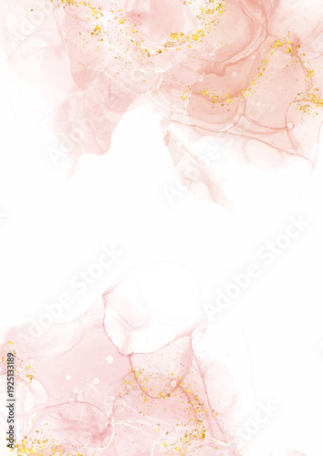 Elegant hand painted alcohol ink background with gold glitter elements