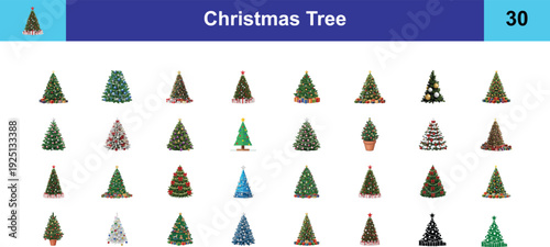Christmas Tree Icons Set Vector Illustration for Holiday Decoration and Seasonal Design Elements Collection on White Background