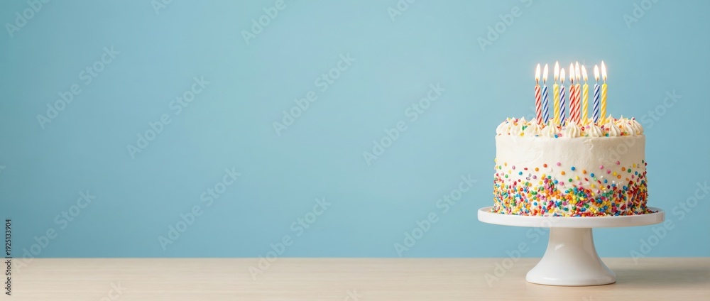Obraz premium Celebrating a birthday with a colorful cake simple setting dessert bright background close-up view joyful concept