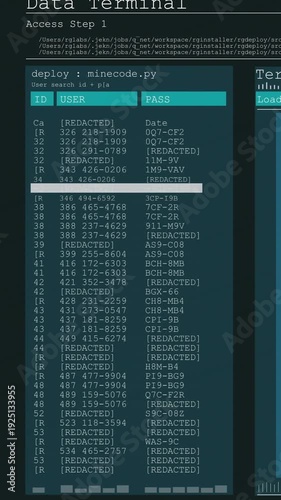 Vertical video: Deploy command loading console, table populating, highlight moving for user search