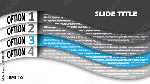 4-Option Business Wave Infographic Slide Template. Vector Illustration of Overlapping Layered Banners for Presentations and Web Design