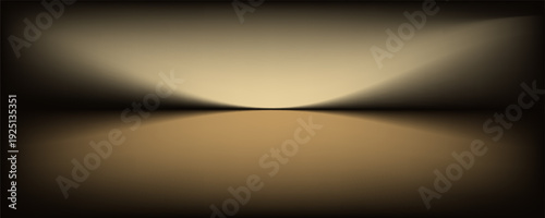 Dark gold gradient background studio with two lights shiny abstract pattern, modern and luxury empty room interior for premium product display lighting.