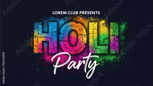 Vibrant Holi Celebration with Colorful Powder and Joyful Atmosphere at a Lively Party Scene from a Front View