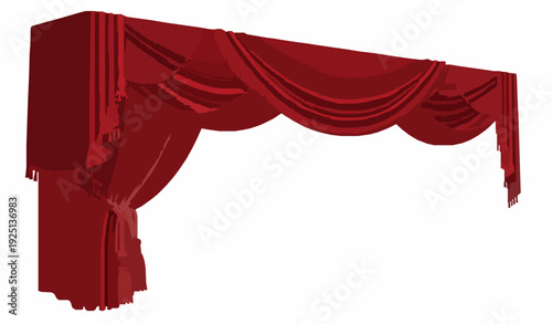Premium Red Velvet Drapery with Decorative Swag Lambrequin and Tassels Vector