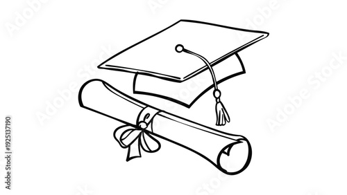 Graduation cap and diploma illustration symbolizing academic achievement and success