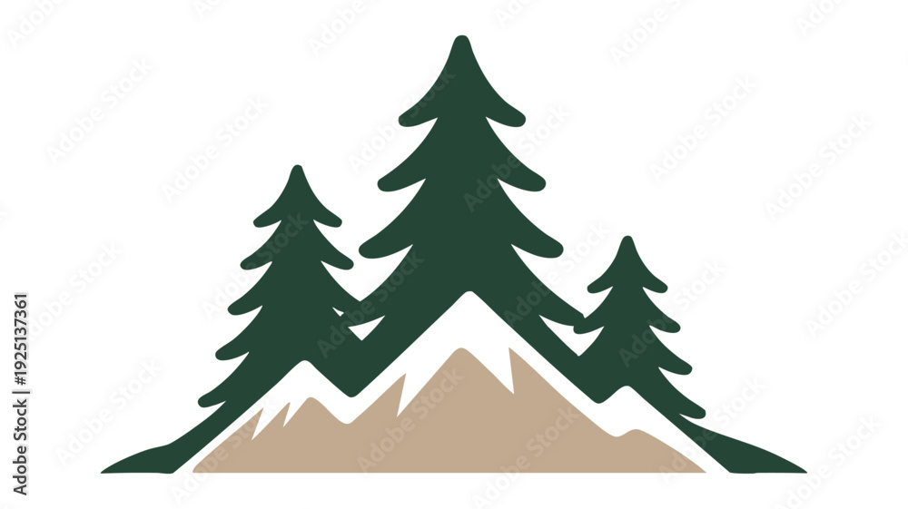 Fototapeta premium Minimalist mountain forest with pine trees vector illustration