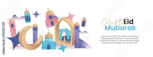 Set Happy Eid Mubarak Colorful Template design