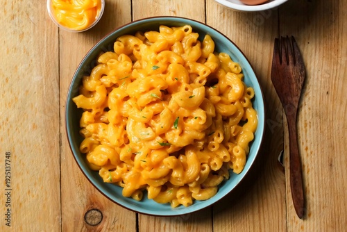 top view of macaroni and cheese dish on the table