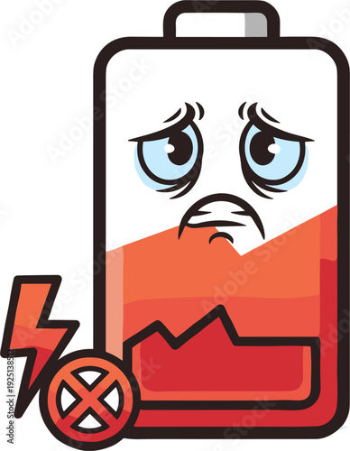 Sad Battery Icon Low Power Danger Symbol Energy Depleted Charging Problem Icon