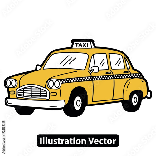Yellow taxi cab illustration vector graphic on city street