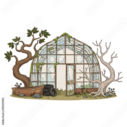 Abandoned Greenhouse Overrun by Nature