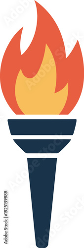 Simple vector icon of a torch with a vibrant flame, representing concepts like energy, inspiration, or sports events.